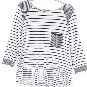 Pink Clover | Haylee | Black & White Stripe Raglan Top | Pocket Detail | Medium